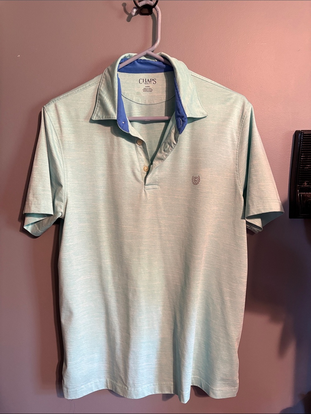 Chaps Men’s Mint Green Polo with Blue Contrast Collar